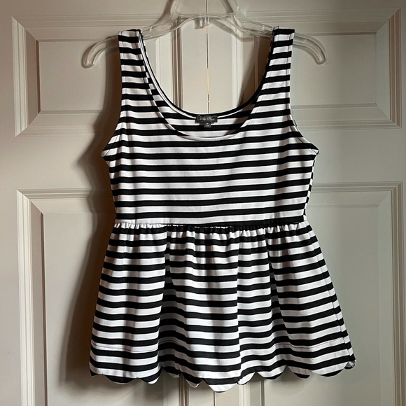Lily Rose Striped Peplum Tank Top w/ Scalloped Hem - Picture 1 of 3